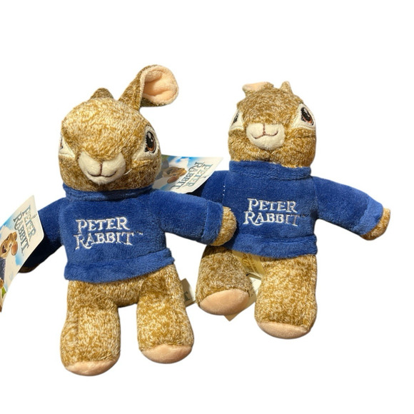 Peter Rabbit Mini Stuffed Plush Backpack Key Clip 6" Movie 2022 Lot of 2 *NEW* - Picture 2 of 7